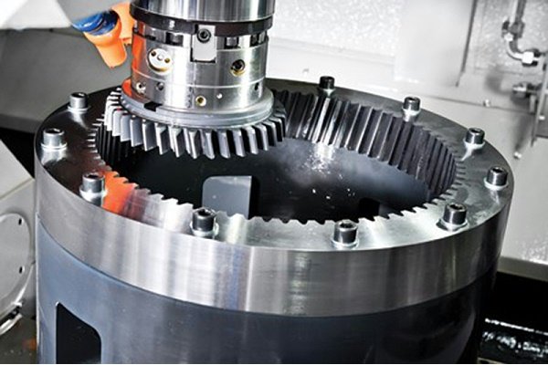 Internal ring gear being cut on a gear cutting machine